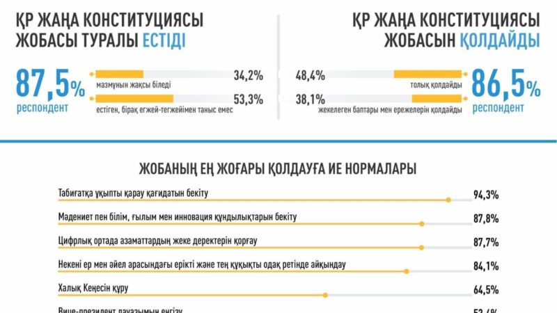 Респонденттердің 86,5%-ы Жаңа Конституция жобасын қолдайды