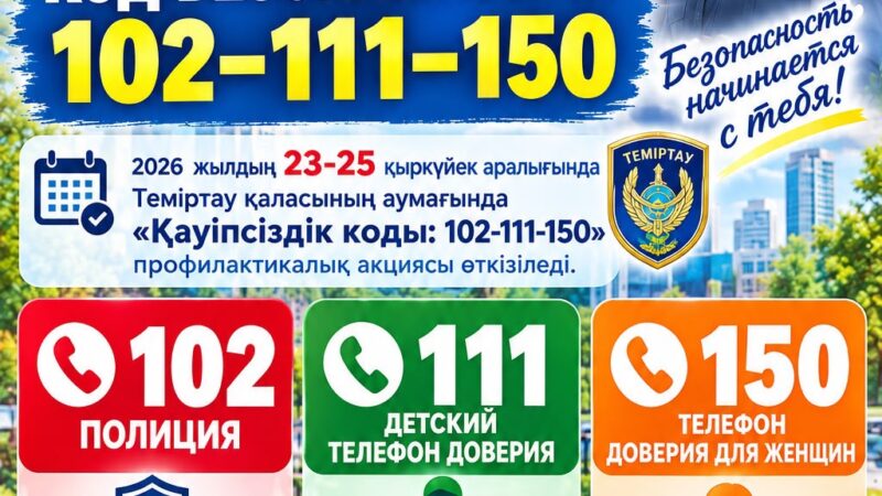 Теміртауда «Қауіпсіздік коды: 102–111–150» профилактикалық акциясы өткізіледі